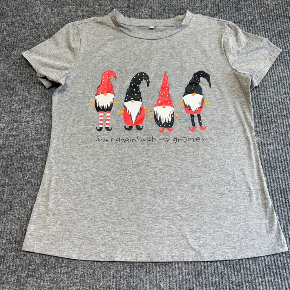 Funny Gnome‎ Graphic Tee Gray "Just Hangin' With My Gnomies" Shirt